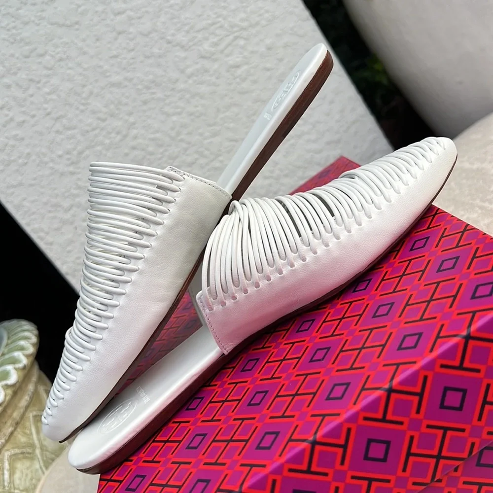 TORY BURCH Sienna flat slide leather mules white size 7 - Picture 15 of 17